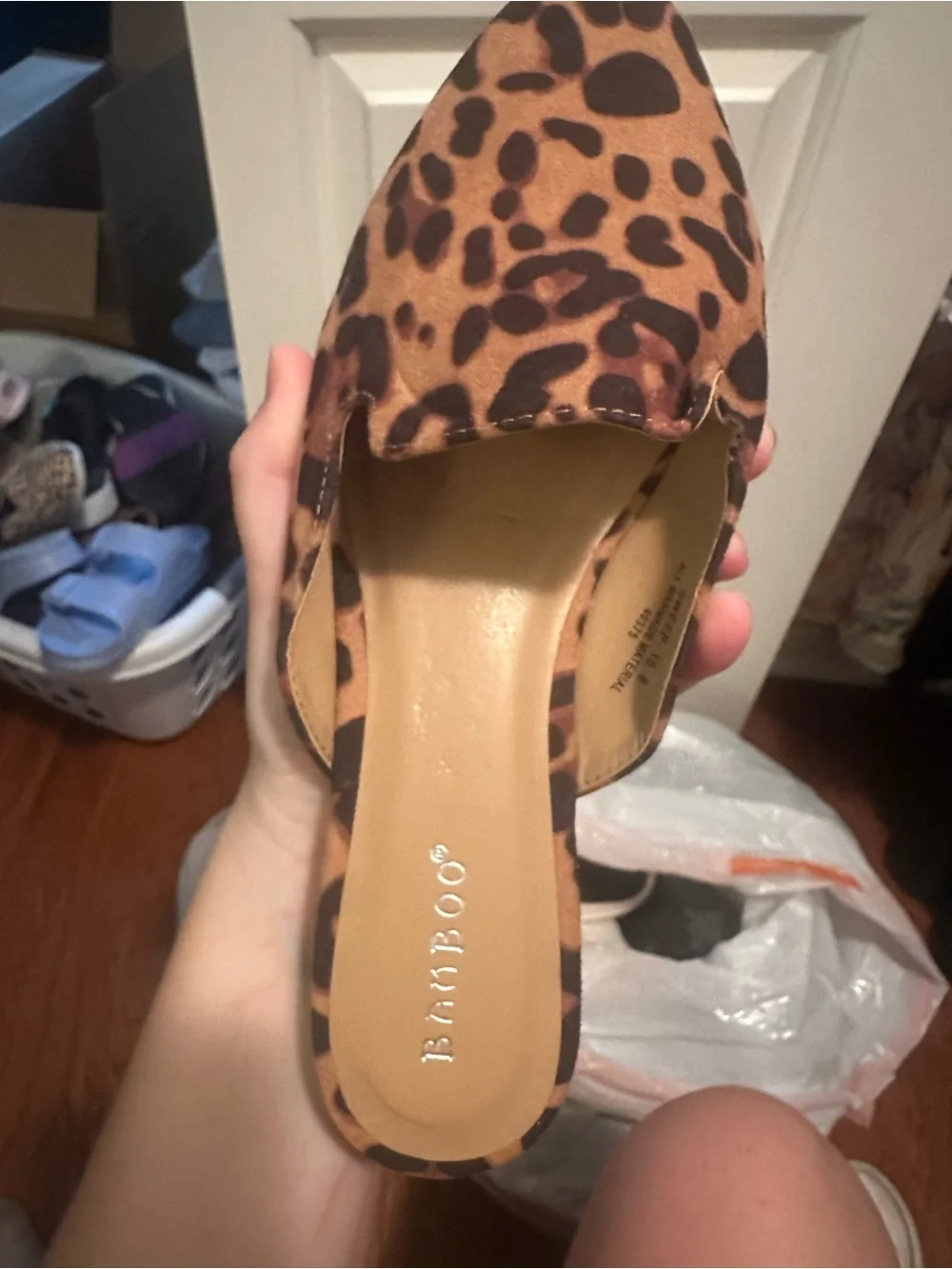 BAMBOO Leopard Print Pointed Toe Slip-On Flats - Brown & Black